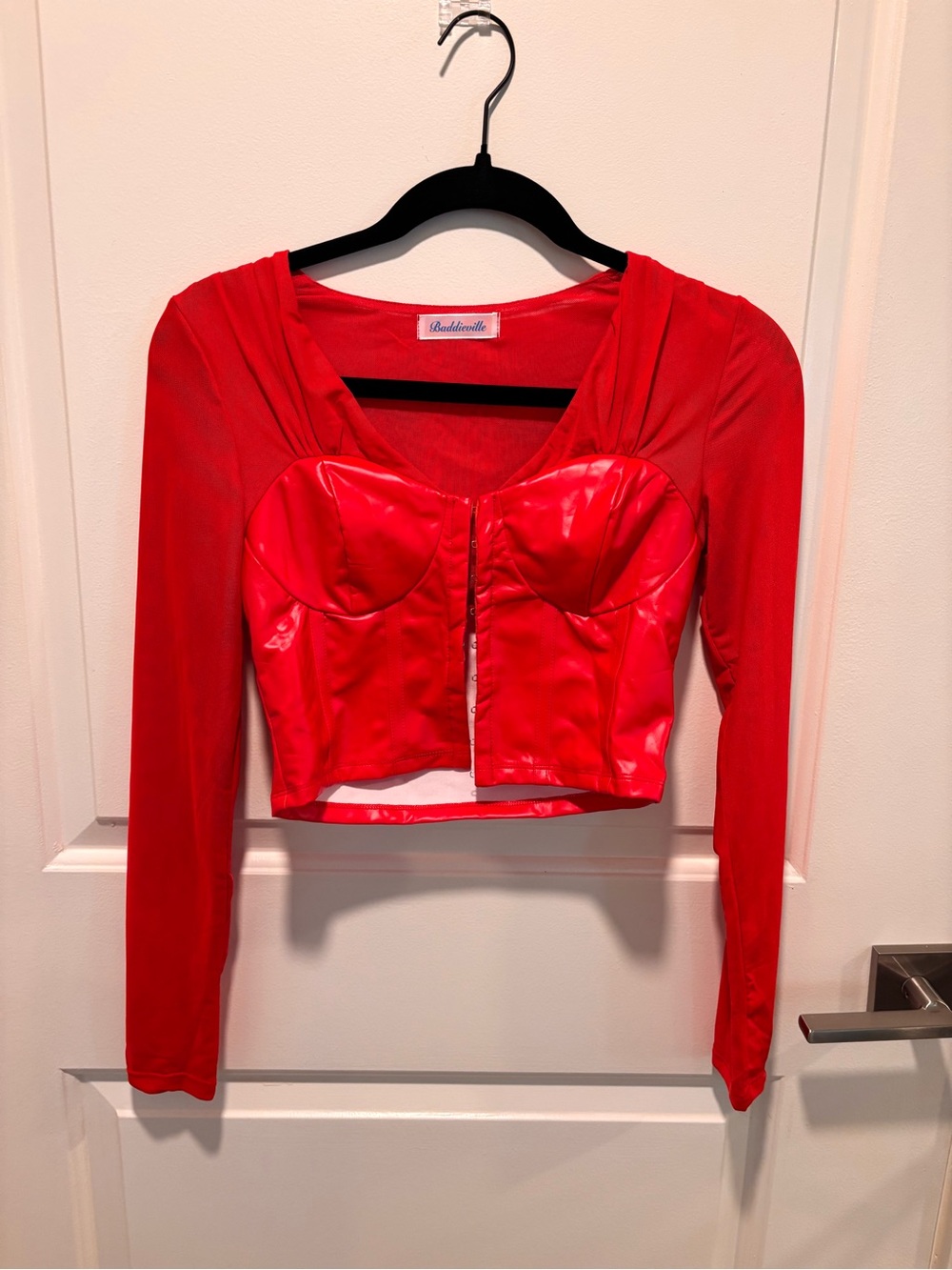 Baddieville Red Long-Sleeve Bustier Top